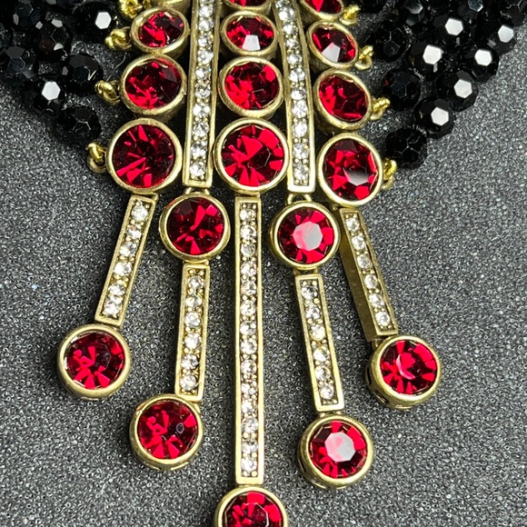 HEIDI DAUS "AN AFFAIR TO REMEMBER" 4 STRAND NECKLACE & EARRINGS SET Black & Red - Picture 4 of 14